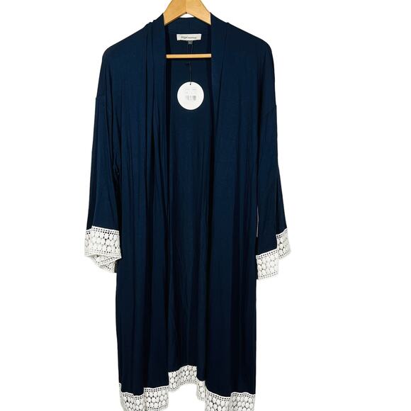 NEW! Angel Maternity Mod Lace Trim CArdigan Open Front Navy White - L - Picture 1 of 5